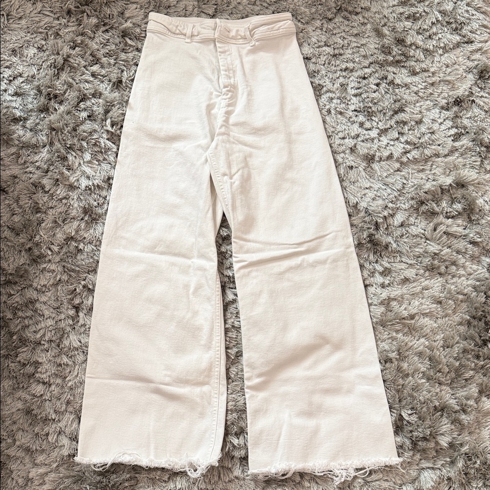 Zara Cream Flare Wide-Leg Jeans